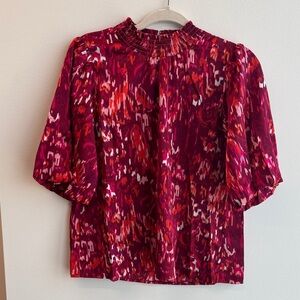 THML Burgundy Breanna Abstract Print Blouse Puff Sleeve